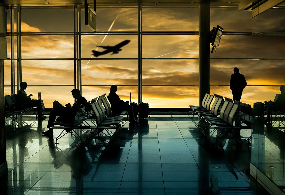 Airport terminal at dusk